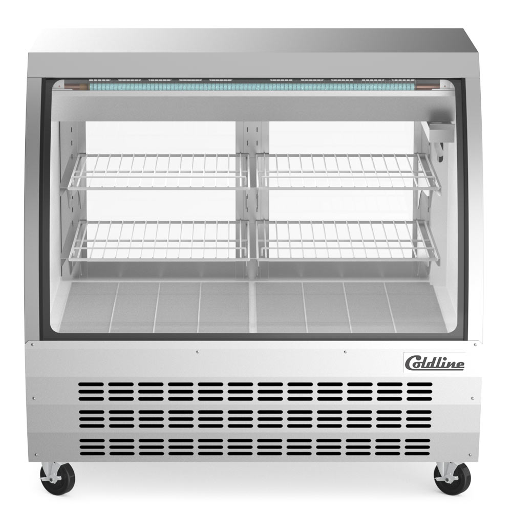 Coldline DC48-SS stainless steel curved glass deli display case, front view