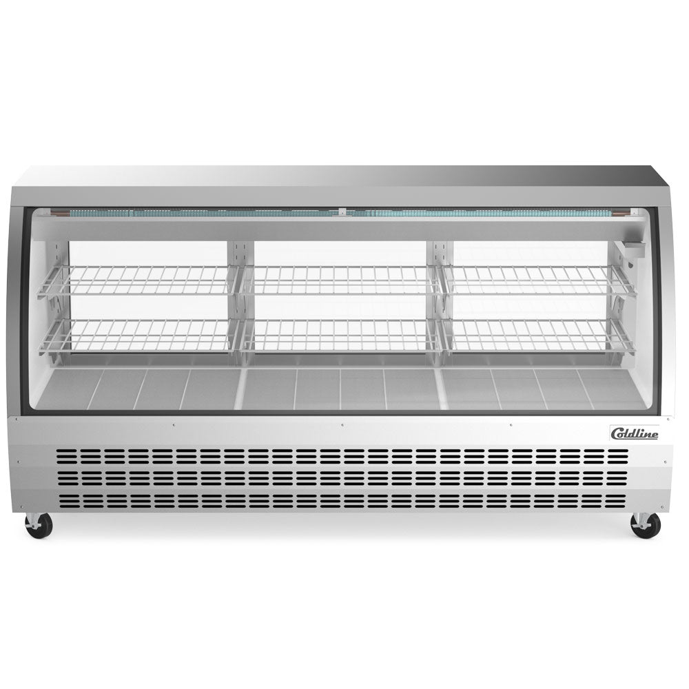Coldline DC80-SS stainless steel curved glass deli display case, front view