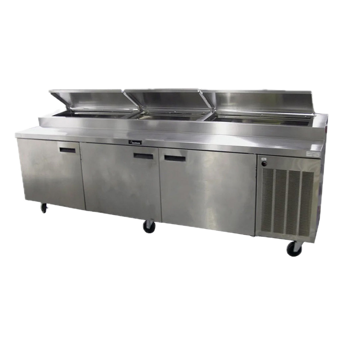 Delfield 186114PTBMP 114-Inch Refrigerated Pizza Prep Table — 14 Pans, 3 doors