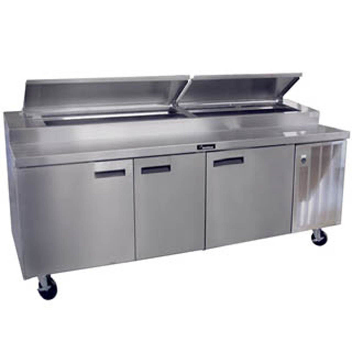 Delfield 18699PTBMP 99-Inch Refrigerated Pizza Prep Table — 12 Pans, 3 doors