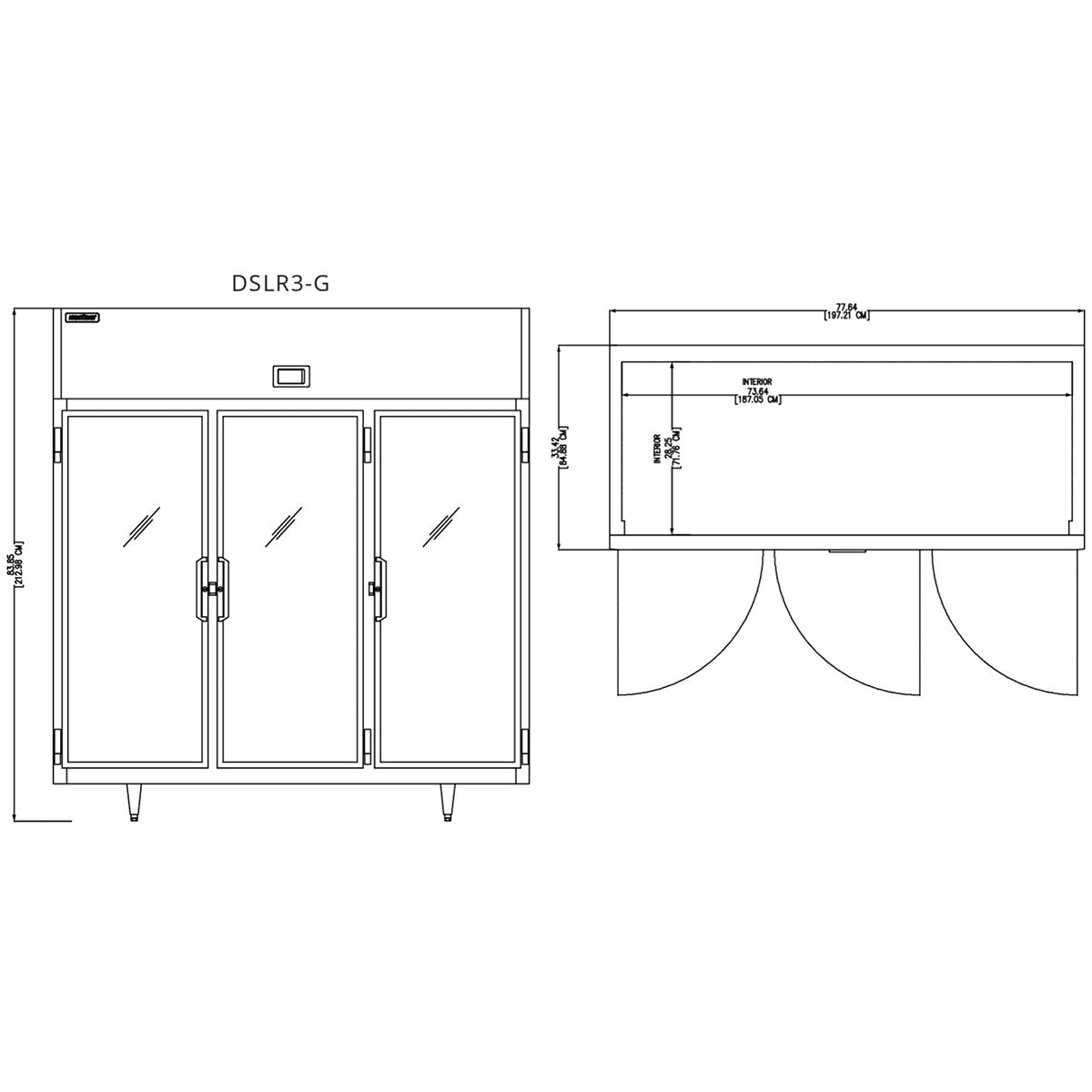 Delfield DSLR3-G 77.64-Inch Reach-In Glass Door Refrigerator — 3 Doors