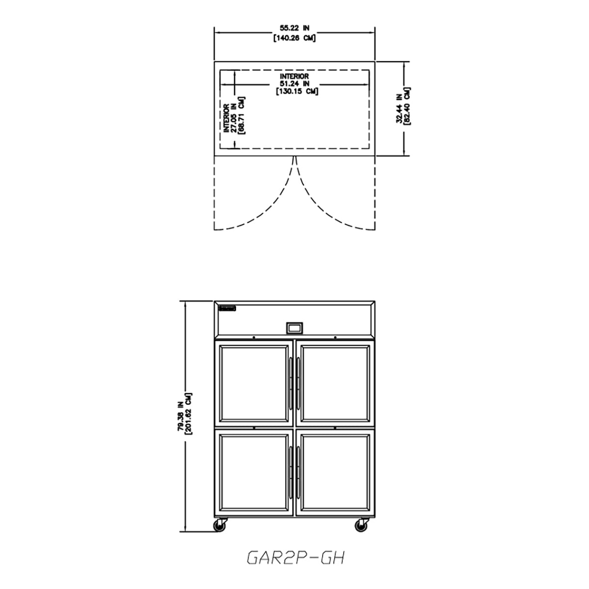 Delfield GAR2P-GH 55.22-Inch Reach-In Glass Door Refrigerator — 4 Doors