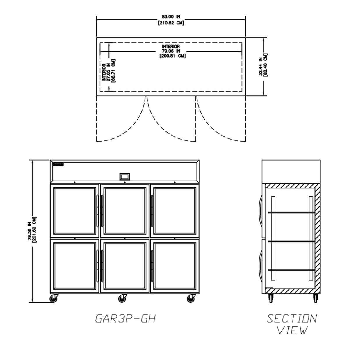 Delfield GAR3P-GH 83-Inch Reach-In Glass Door Refrigerator — 6 Doors