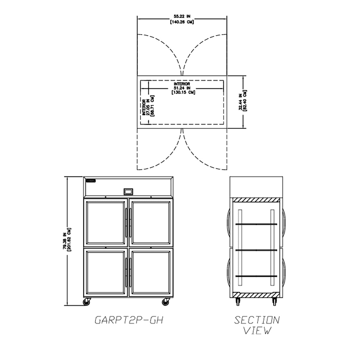 Delfield GARPT2P-GH 55.22-Inch Pass-Thru Glass Door Refrigerator — 8 Doors