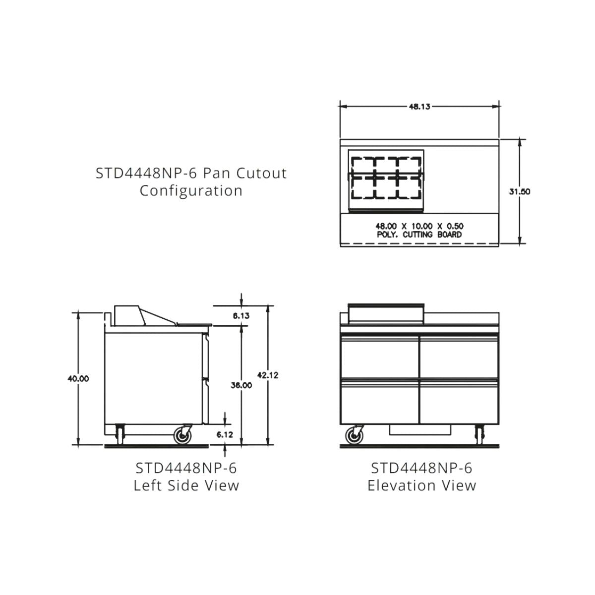 Delfield STD4448NP-6 48.13-Inch Sandwich & Salad Prep Table — 6 Pans, 4 drawers