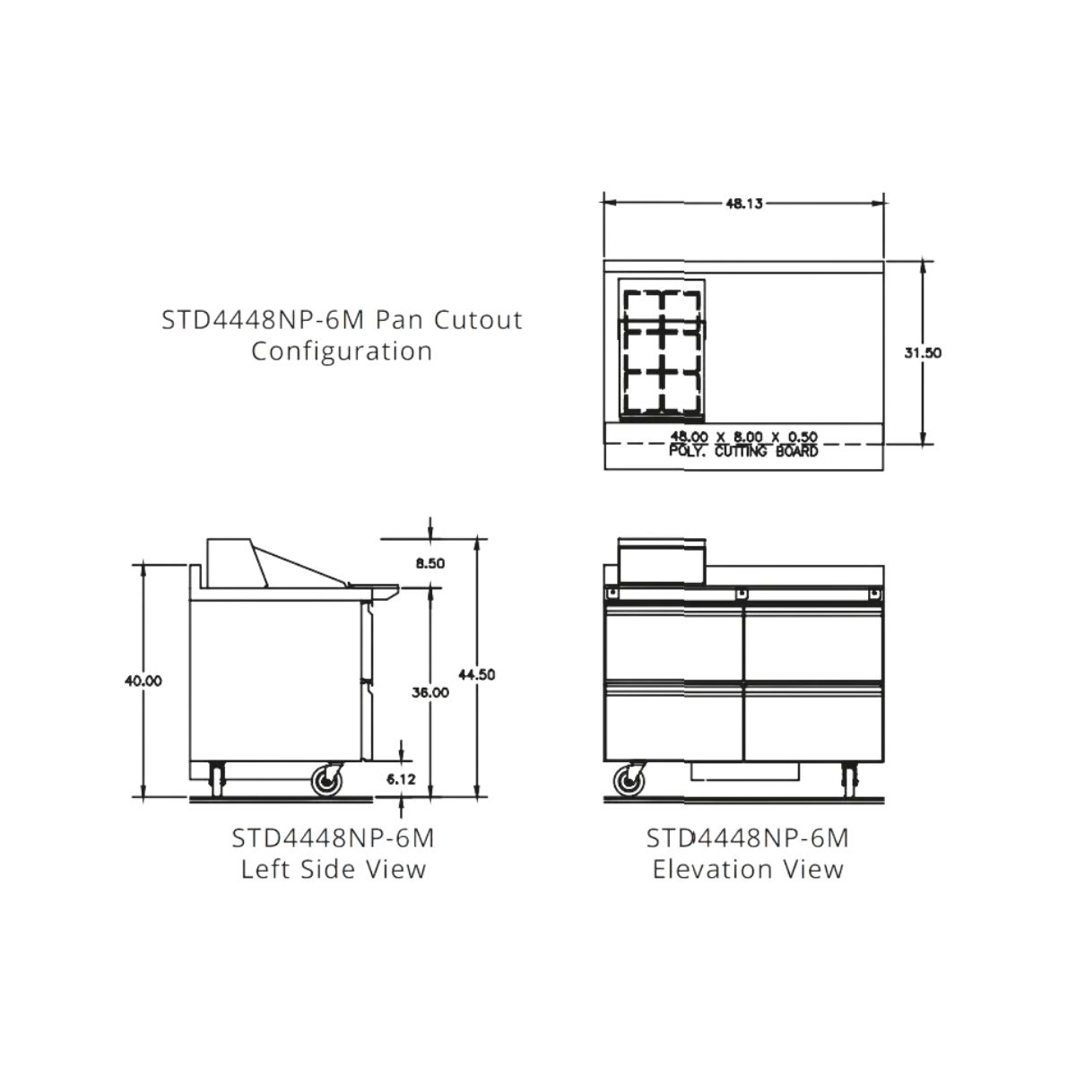 Delfield STD4448NP-6M 48.13-Inch Sandwich & Salad Prep Table — 6 Pans, 4 drawers