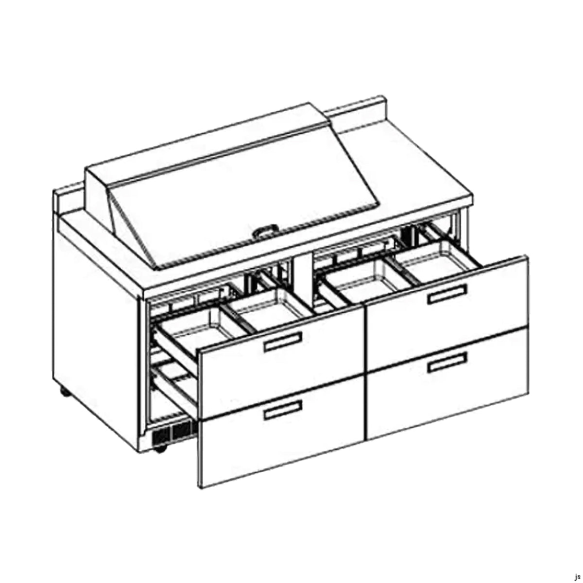 Delfield STD4464NP-18M 64.13-Inch Sandwich & Salad Prep Table — 18 Pans, 4 drawers