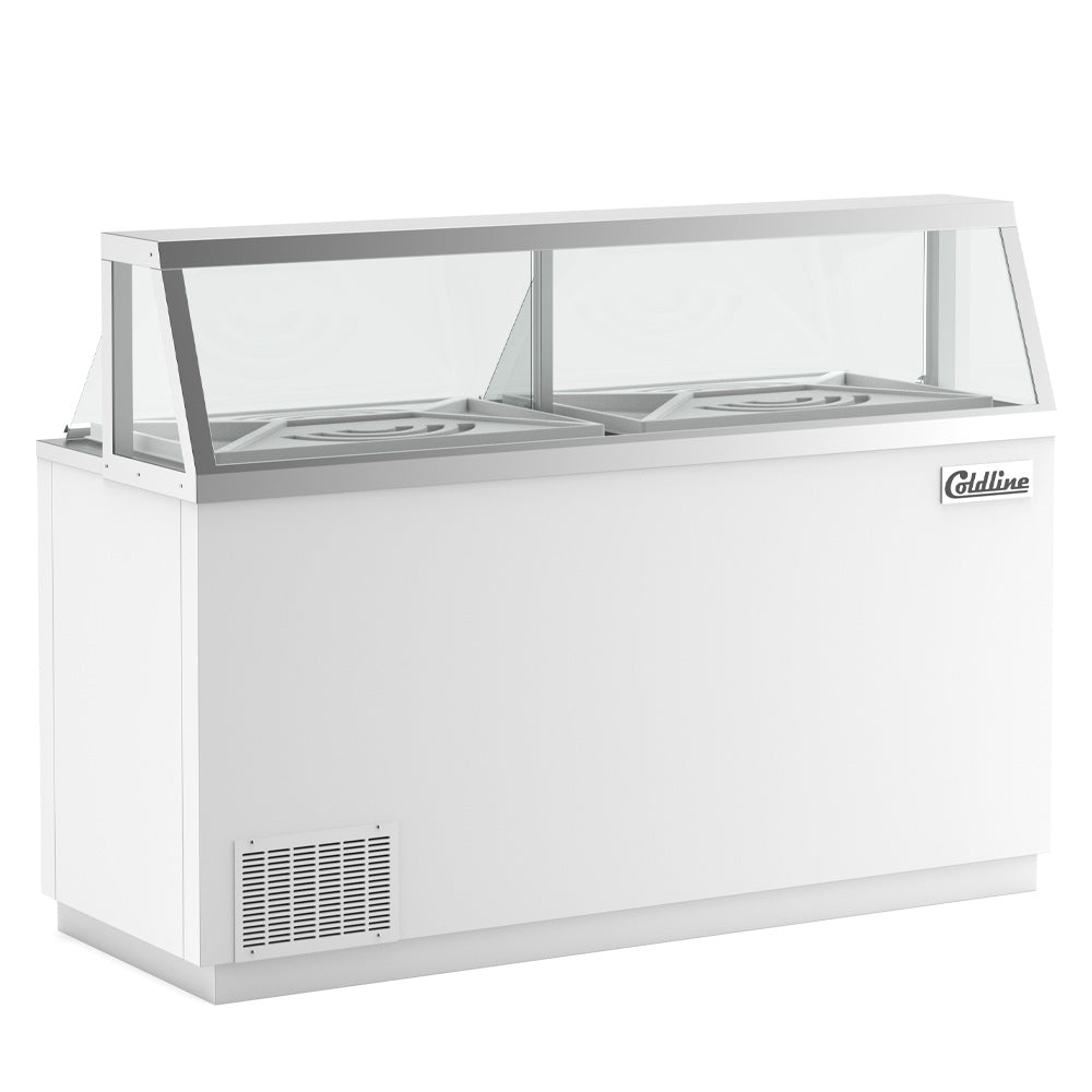 Coldline DIP-66 ice cream dipping cabinet, angled front view, white background