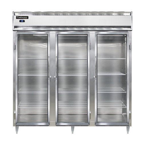 Continental Refrigerator D3RNGD 78-Inch Reach-In Glass Door Refrigerator — 3 Doors, Stainless Steel Front