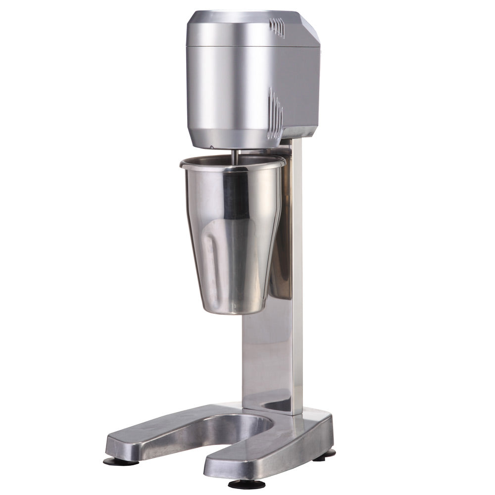 Prepline PDM1 single spindle drink mixer with stainless steel cup, front angle view