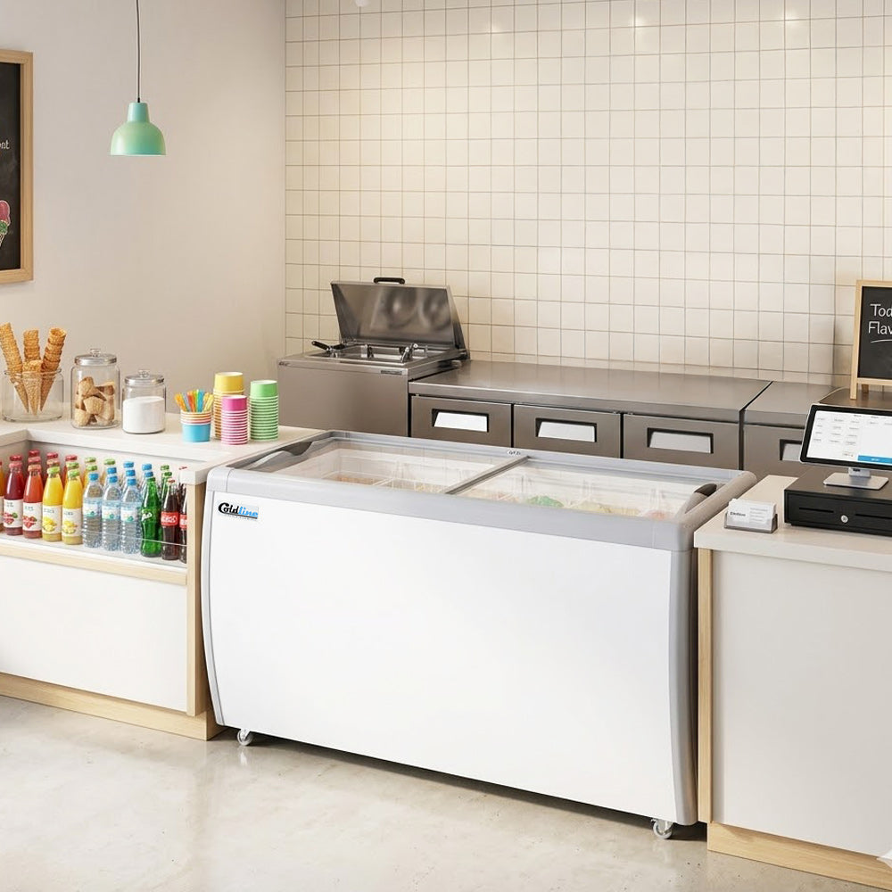 Coldline DP-560 ice cream dipping cabinet, in an ice cream shop