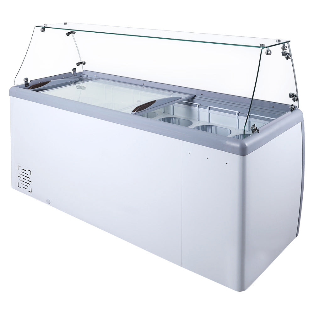 Coldline DP-560-FSG ice cream dipping cabinet, with sneeze guard, rear angle view