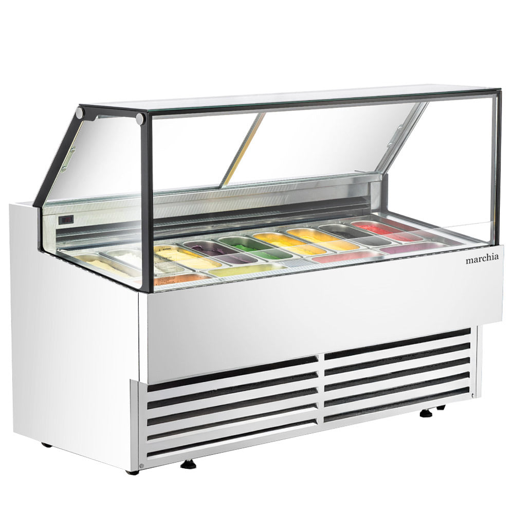 Marchia GIC-13-ST 70" 13-Pan Flat Glass White Gelato Ice Cream Dipping Cabinet Display Freezer