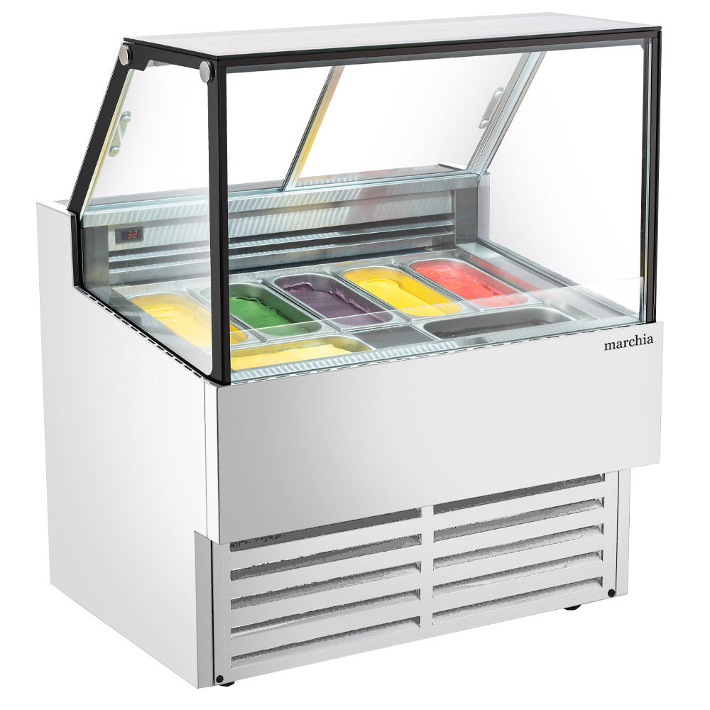 Marchia GIC-7-ST 42" 7-Pan Flat Glass White Gelato Ice Cream Dipping Cabinet Display Freezer