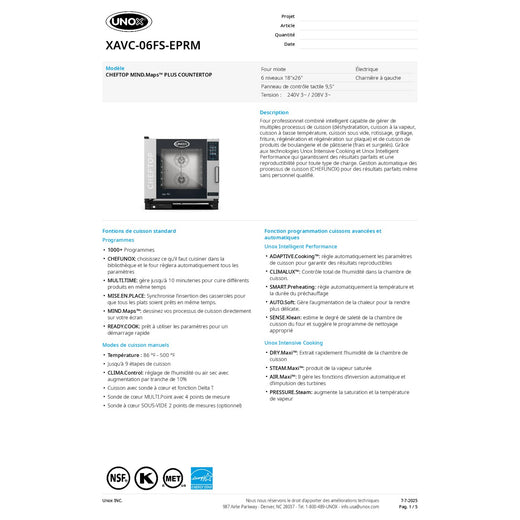 French Spec Sheet