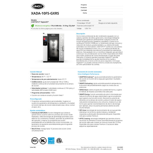Spec Sheet Spanish