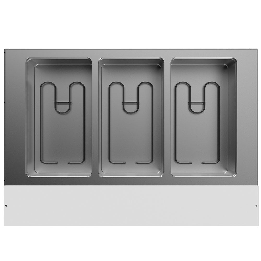 Prepline EST48-3O-LT electric steam table with lighted sneeze guard, top view of the 3 open wells with heating elements