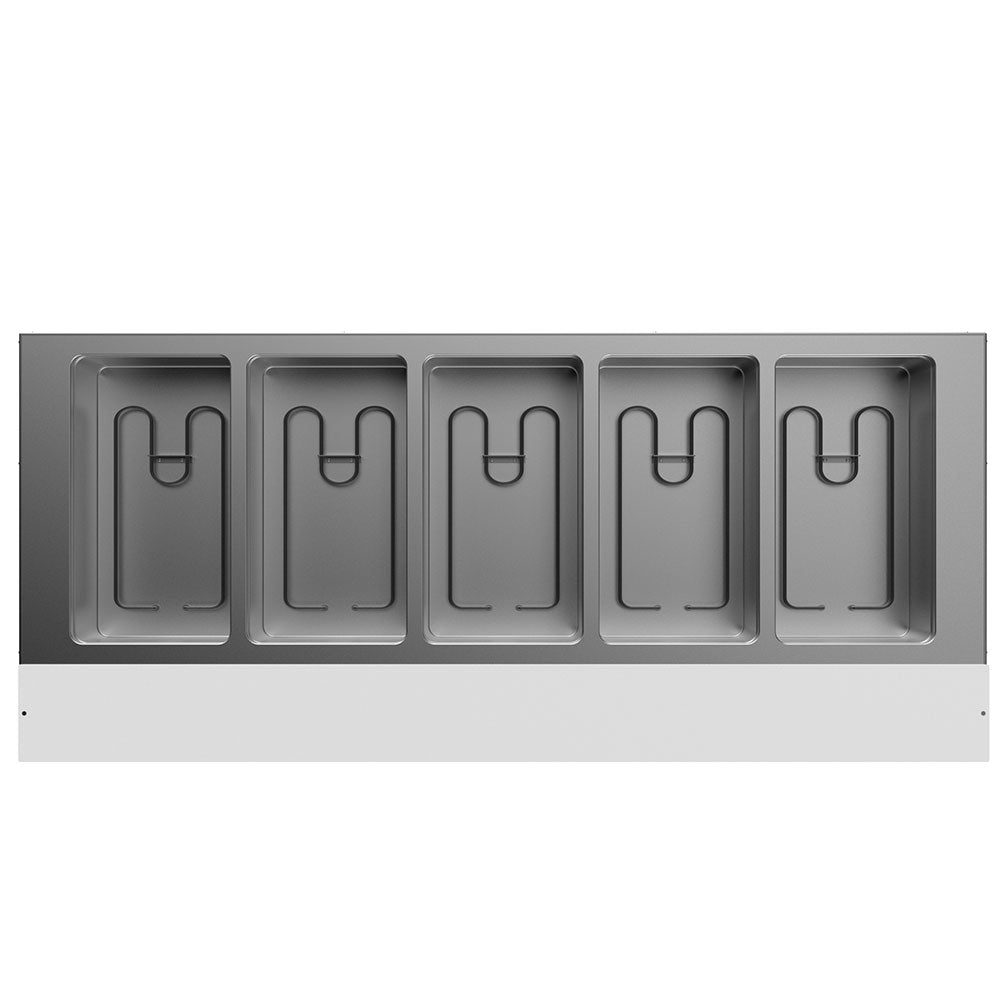 Prepline EST74-5O-LT electric steam table with lighted sneeze guard, top view of the 5 open wells with heating elements