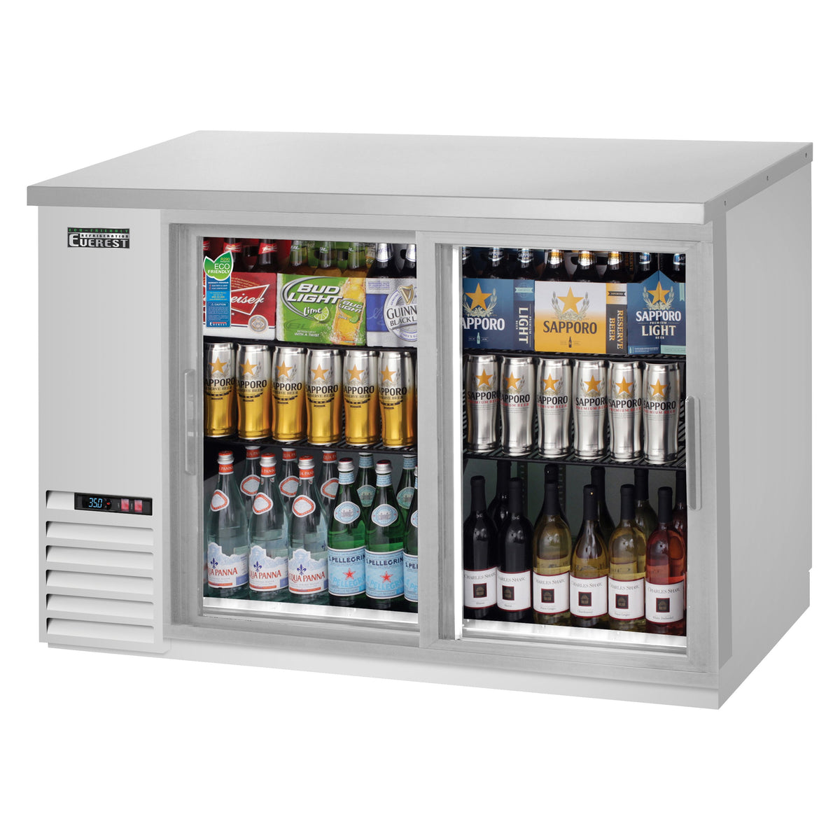 Everest EBB48G-SD-SS 49" Two Section Back Bar Cooler with Glass Door, 13.0 cu. ft.