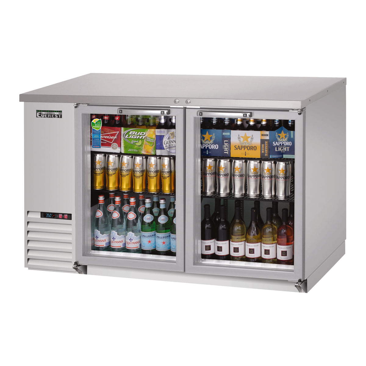 Everest EBB59G-SS 57" Two Section Back Bar Cooler with Glass Door, 20.0 cu. ft.