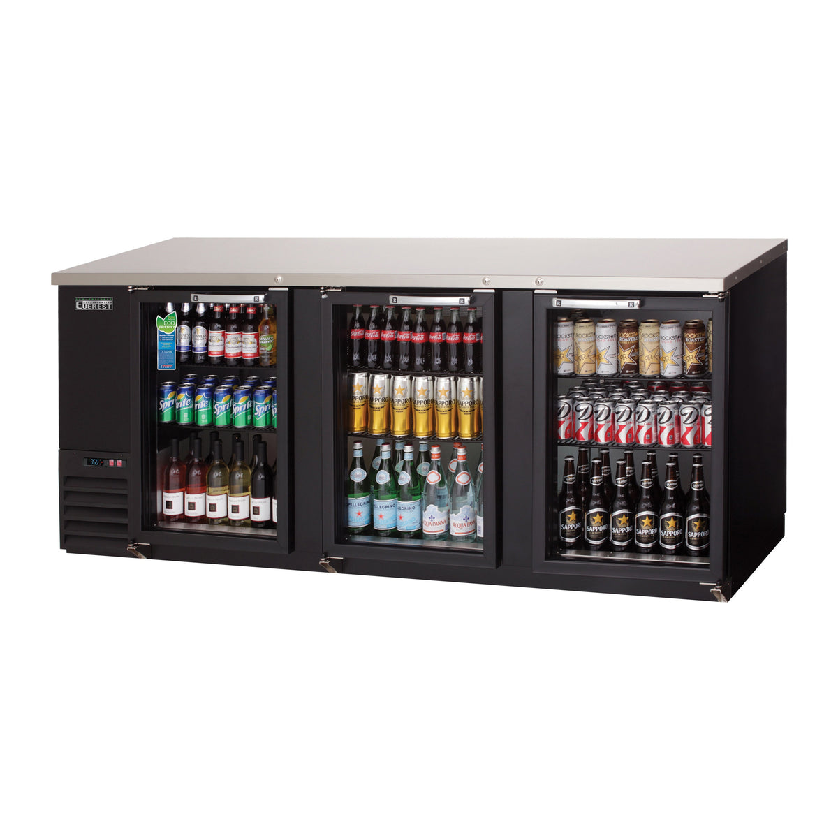 Everest EBB90G-24 89" Three Section Back Bar Cooler with Glass Door, 28.0 cu. ft.