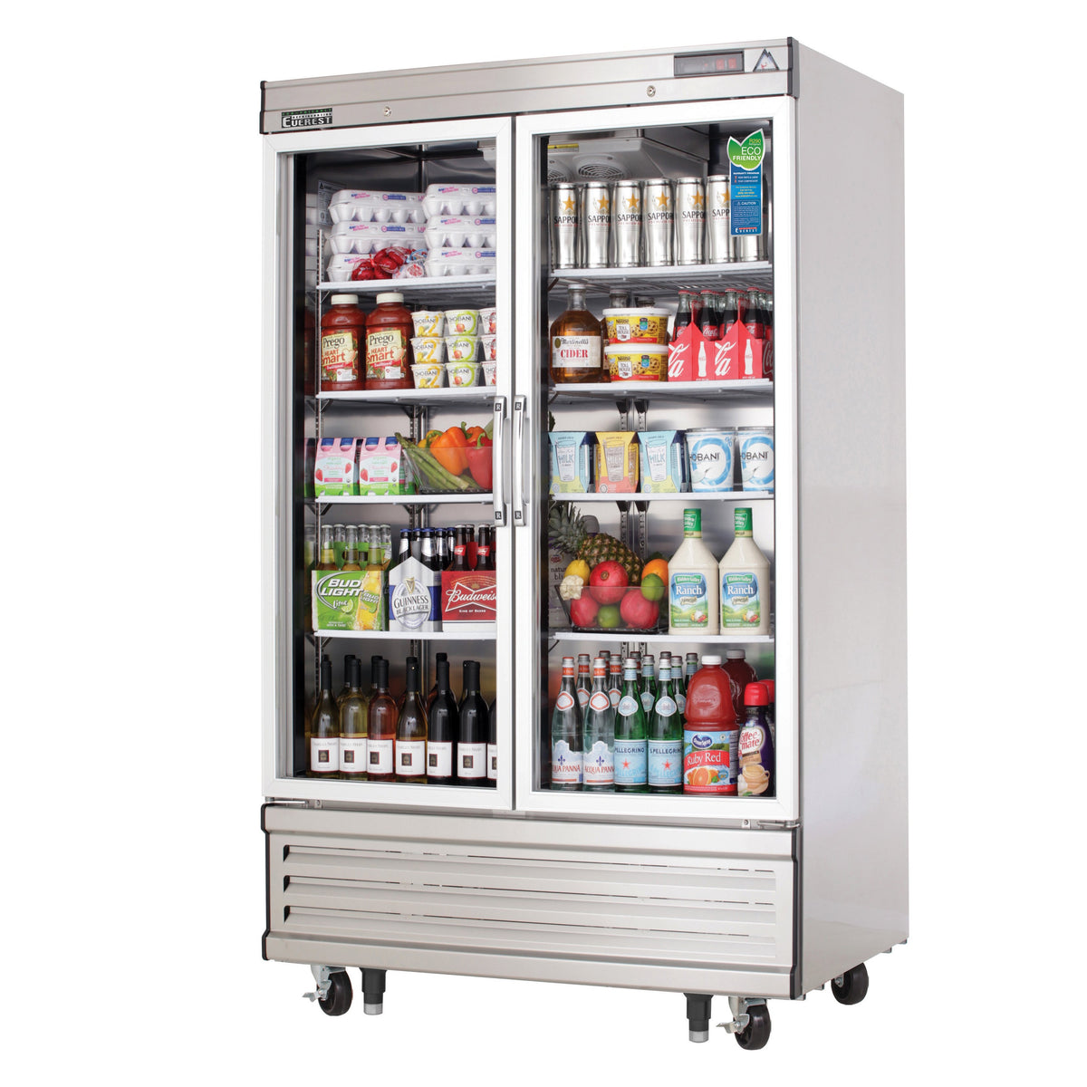 Everest EBGNR2 39" 2-Section Reach-In Refrigerator w/ 2 Glass Full Doors, Bottom Mount, Stainless Steel, 33 cu. ft.