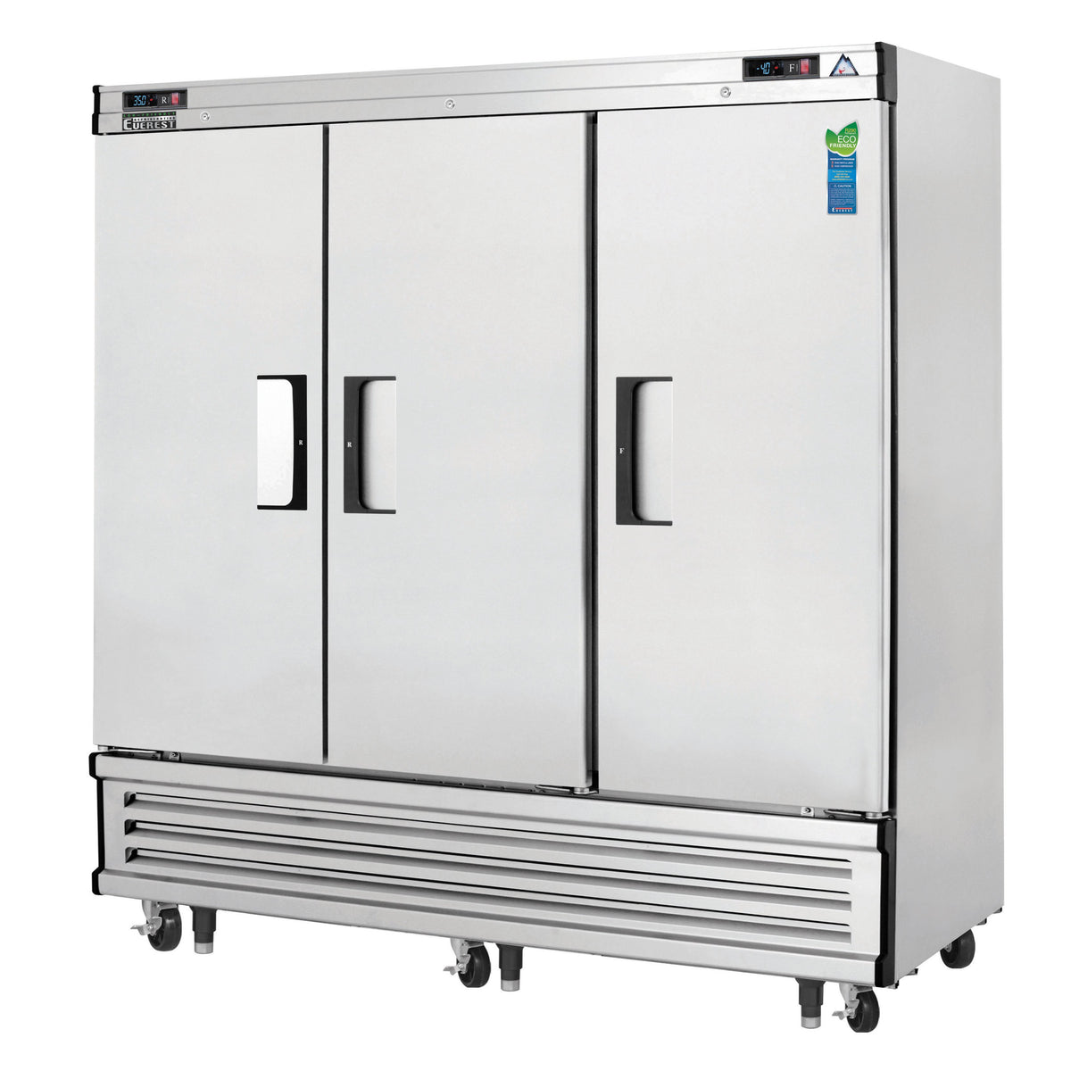 Everest EBRF3 74" 3 Section Reach-In Refrigerator Freezer Combo w/ 3 Solid Doors, Bottom Mount