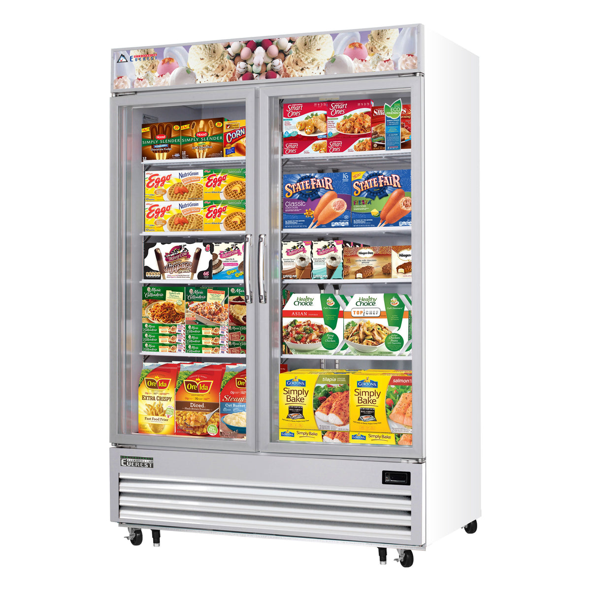 Everest EMGF48 54" 2 Glass Door Freezer Merchandiser in White, 48 cu. ft.