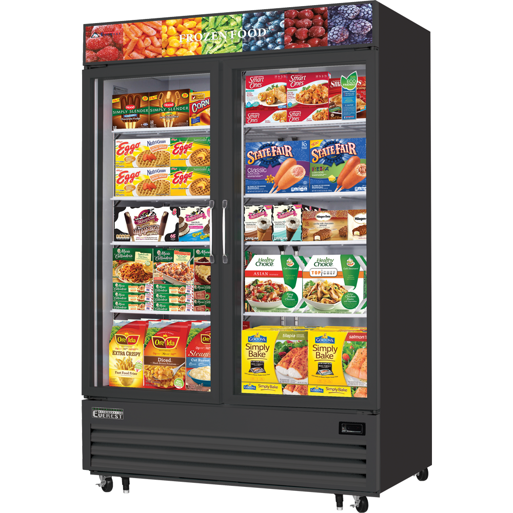 Everest Refrigeration EMGF48B 54" 2 Glass Door Freezer Merchandiser in Black, 48 cu. ft.