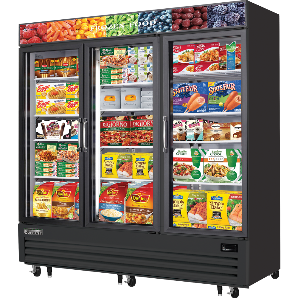 Everest Refrigeration EMGF69B 74" 3 Glass Door Freezer Merchandiser in Black, 69 cu. ft.