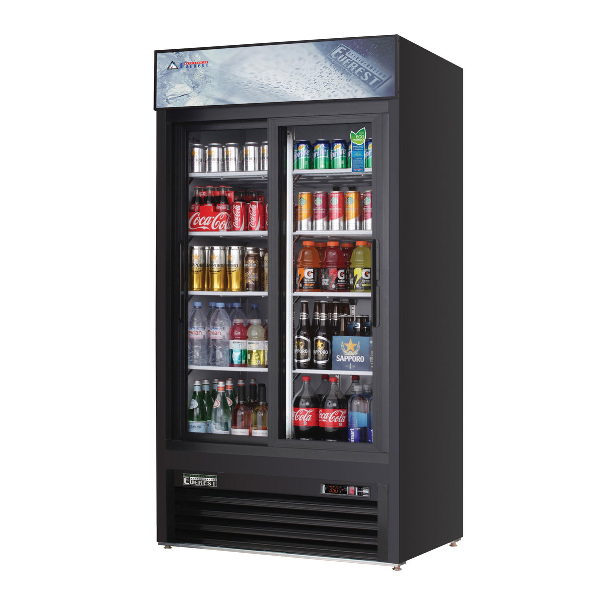 Everest EMGR33B 39" Two Door Merchandiser Refrigerator, Black Exterior, 33 cu. ft.