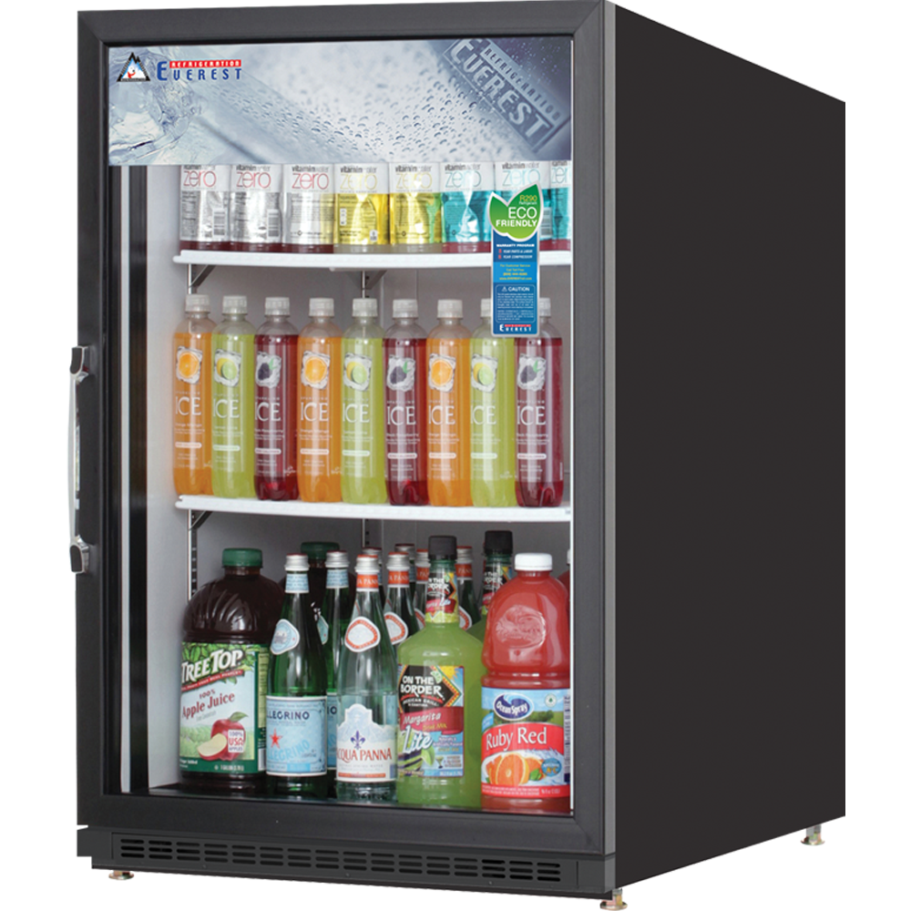 Everest EMGR5B 25" Countertop Glass Door Refrigerator, 5 cu ft, Black Steel Exterior, LED Display