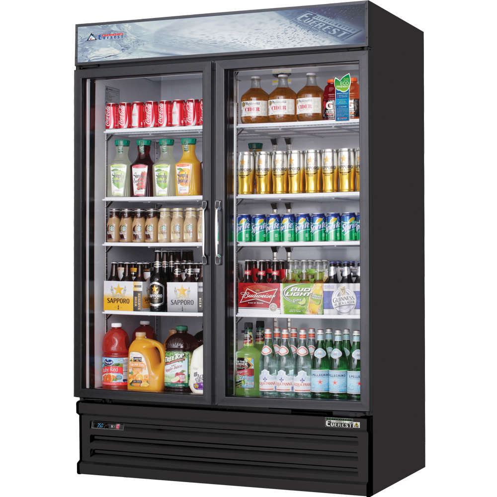 Everest EMSGR48B 53" Two Doors Merchandiser Refrigerator in Black, 50 cu. ft.