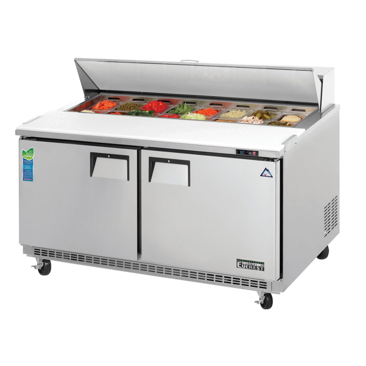 Everest EPBNWR2 59" Two Section Sandwich/Salad Prep Table w/ 2 Doors, 16 Pans