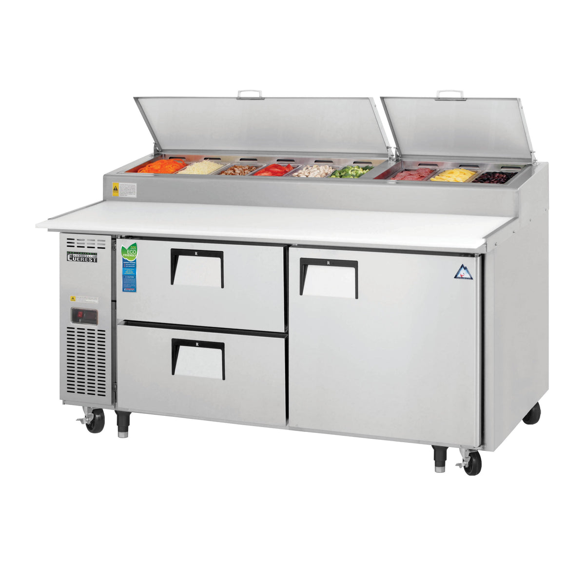 Everest EPPR2-D2 71" 2-Section Refrigerated Pizza Prep Table w/ 2 Drawers & 1 Door