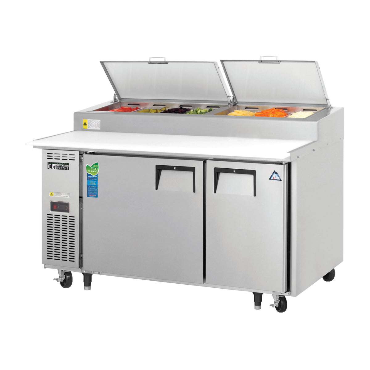 Everest EPPSR2 59" 2-Section Refrigerated Pizza Prep Table w/ 2 Doors, (7) 1/3 Size Pans