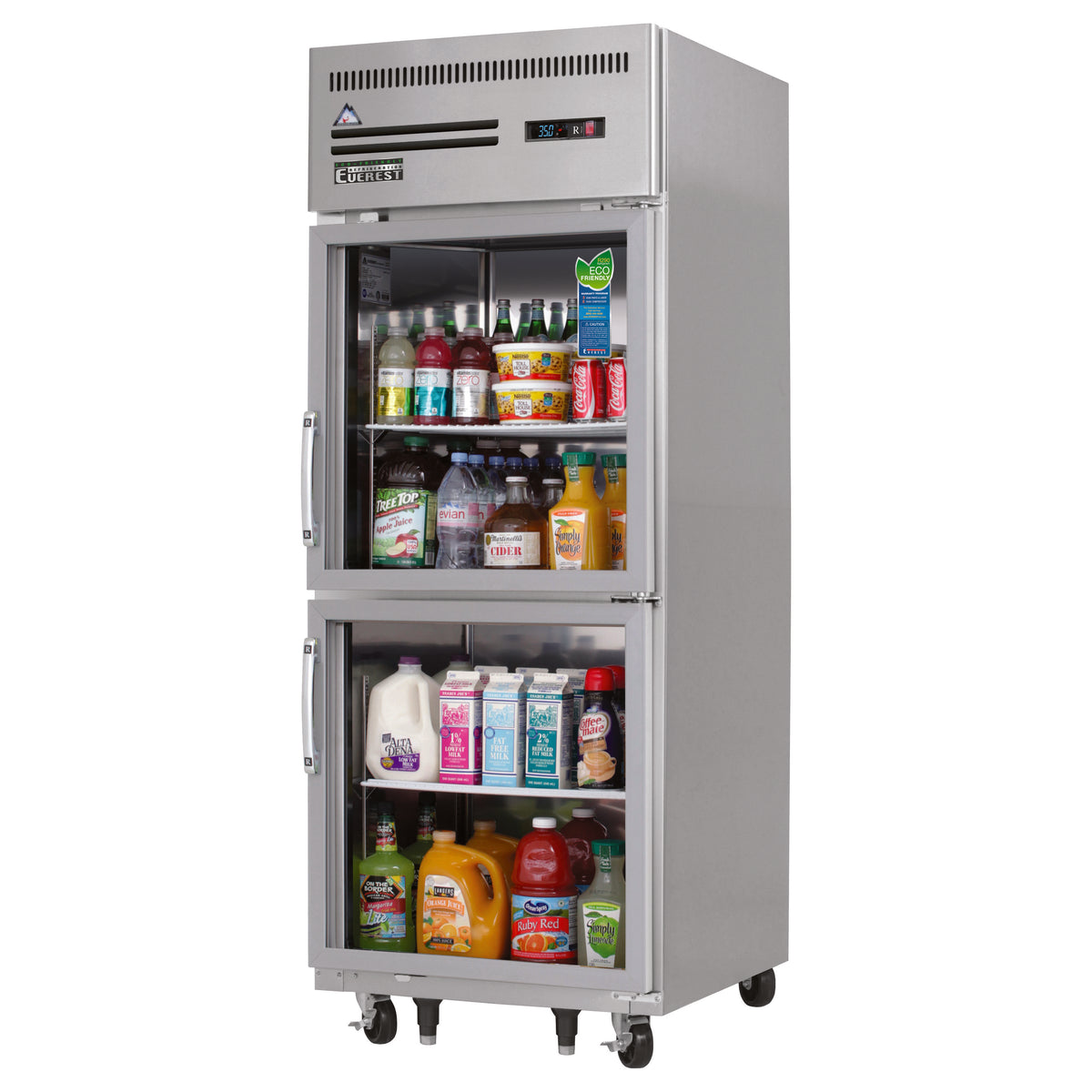 Everest ESGRH2 29" 1-Section Reach-In Refrigerator w/ 2 Glass Half Doors, Top Mount, Stainless Steel, 23 cu. ft.