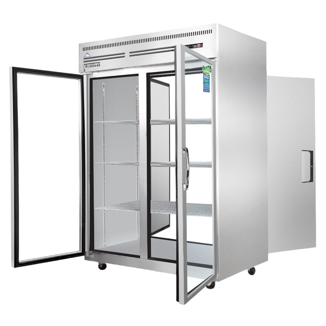 Everest ESPT-2G-2S 2-Section Pass-Thru Refrigerator w/ 2 Solid & 2 Glass Full Doors, Top Mount, 48 cu. ft.