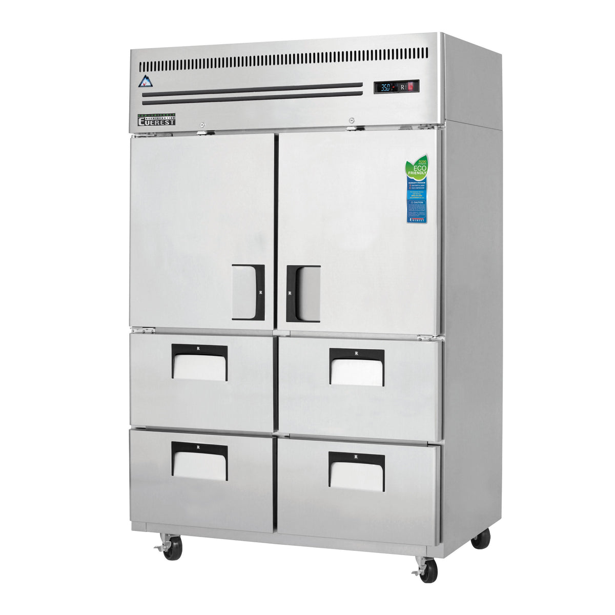 Everest ESR2D4 49" 2-Section Reach-In Refrigerator w/ 2 Solid Half Doors and 4 Drawers, Top Mount, Stainless Steel, 48 cu. ft.