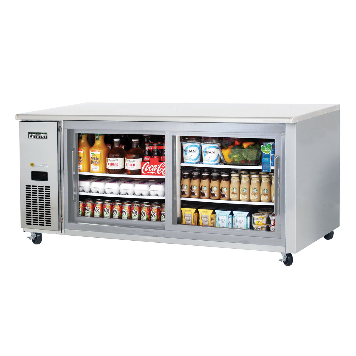 Everest ETGWR2 71" Two Section Undercounter Refrigerator w/ 2 Sliding Glass Doors, 22 cu. ft.