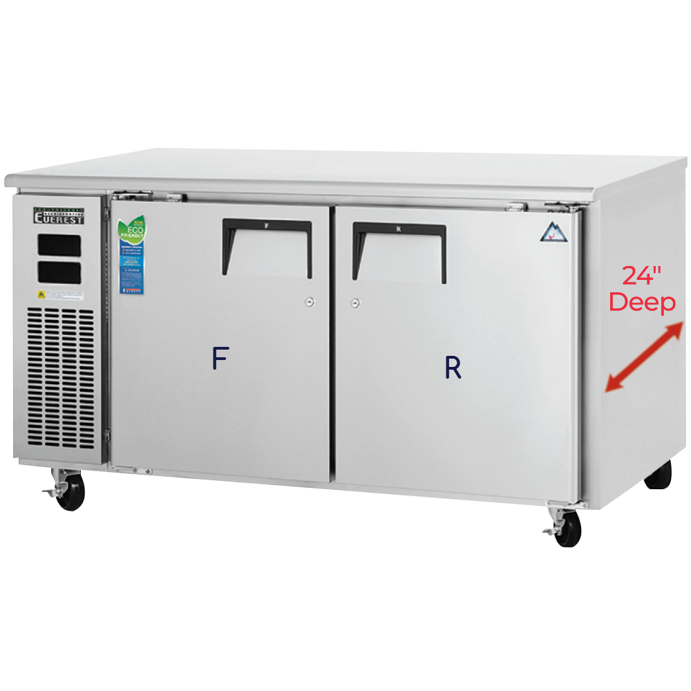Everest Refrigeration ETRF2-24 59" Undercounter/Worktop Refrigerator Freezer w/ 2 Doors, 6.0 (R) & 6.0 (F) cu. ft.