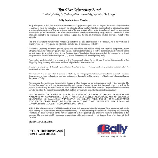 Bally Walk-In Panel Warranty