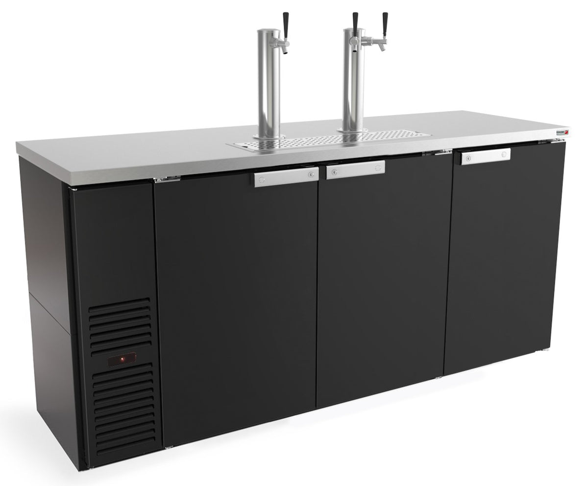Fagor FDD-24-72 Slim Draft Beer Cooler, 72" Black, 3-Tap 1/2-Barrel Kegs, Side-Mounted Compressor