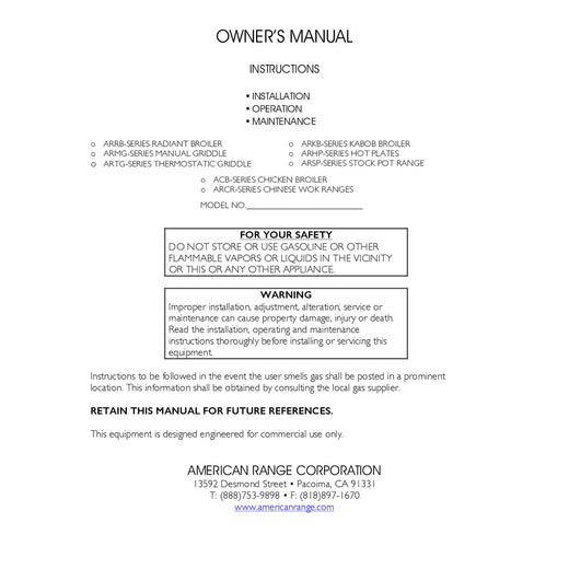 American Range Owner's Manual