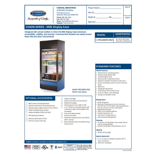 VRSL3683S-MLK Spec Sheet