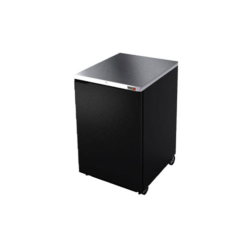 Fagor FBB-24-N 1-door black solid door back bar cooler on casters, front angle view