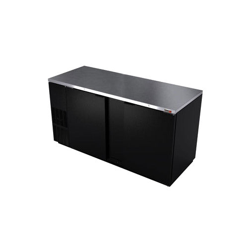 Fagor FBB-69-N 2-door black back bar cooler with solid doors and stainless steel top, front angle view