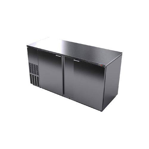 Fagor FBB-69S-N 2-door stainless steel back bar cooler with solid doors and stainless steel top, front angle view