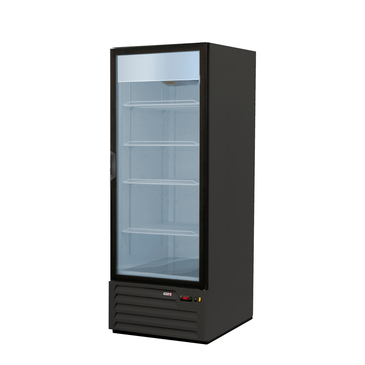 Fagor FM-16 1-door black glass door merchandiser refrigerator, front angle view