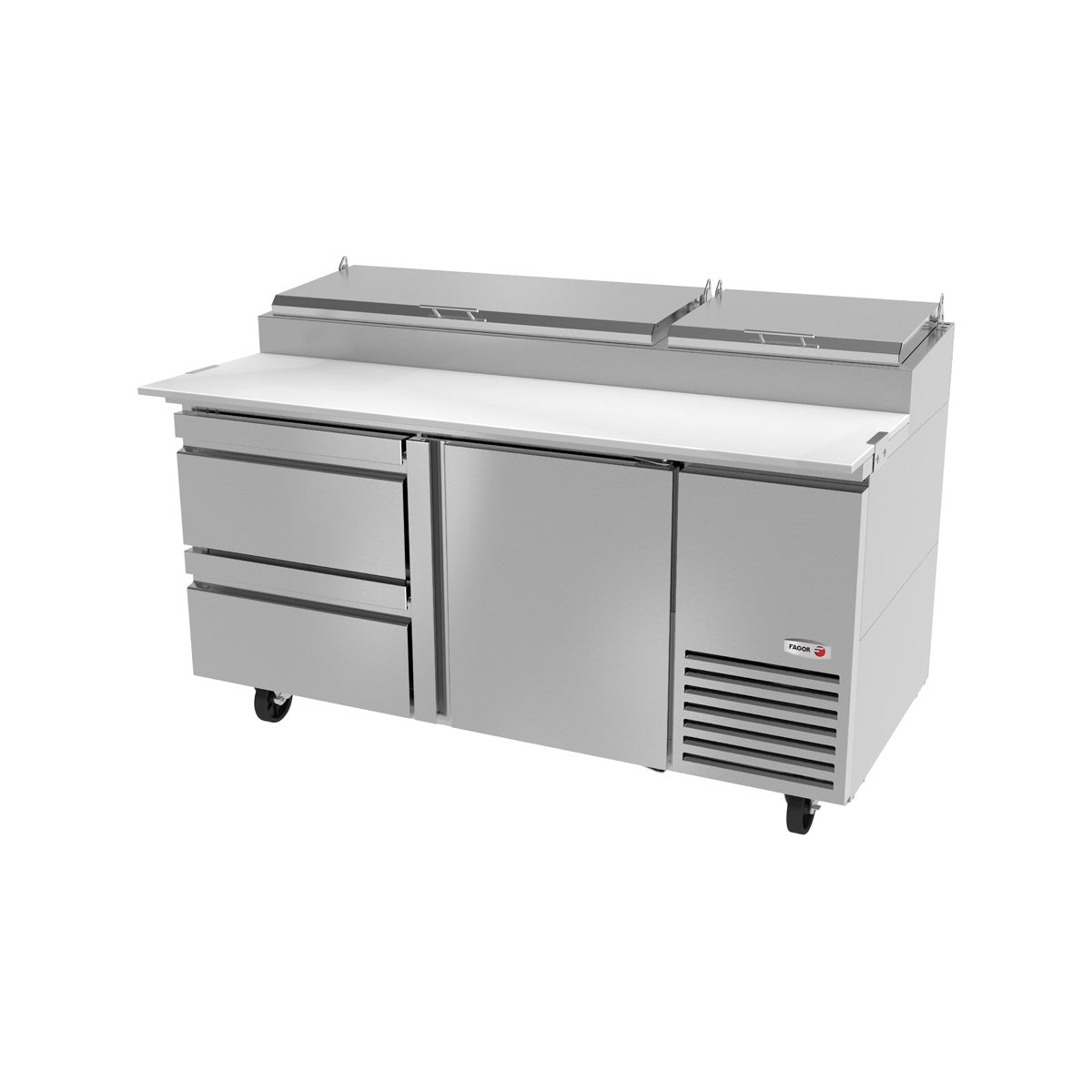 Fagor FPT-67-D2 67" 2-Section Refrigerated Pizza Prep Table w/ 1 Door & 2 Drawers